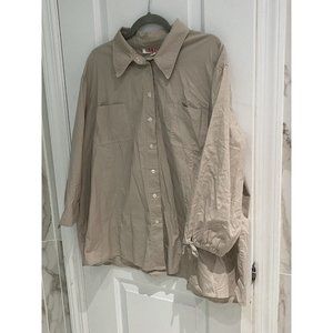 Cravings New York Women’s Tan 3/4 Tie Sleeve Collared Buttoned Blouse Si…